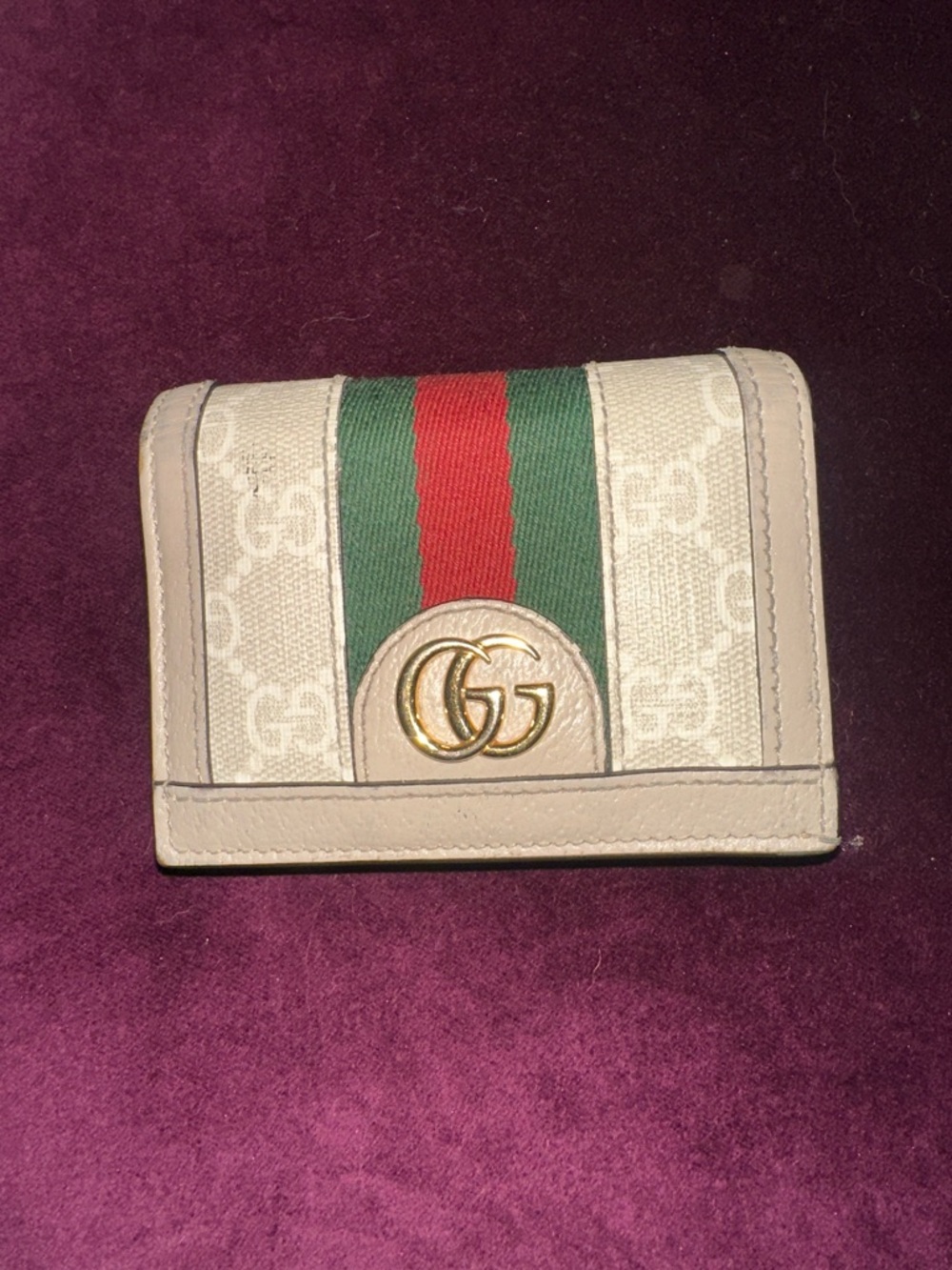 Gucci Beige Canvas Wallet with Green and Red Web Stripe
